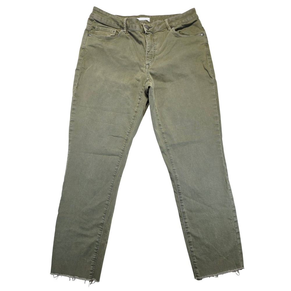 LOFT Curvy Skinny Crop Pants Olive Green Raw Hem Stretch Size 8 29